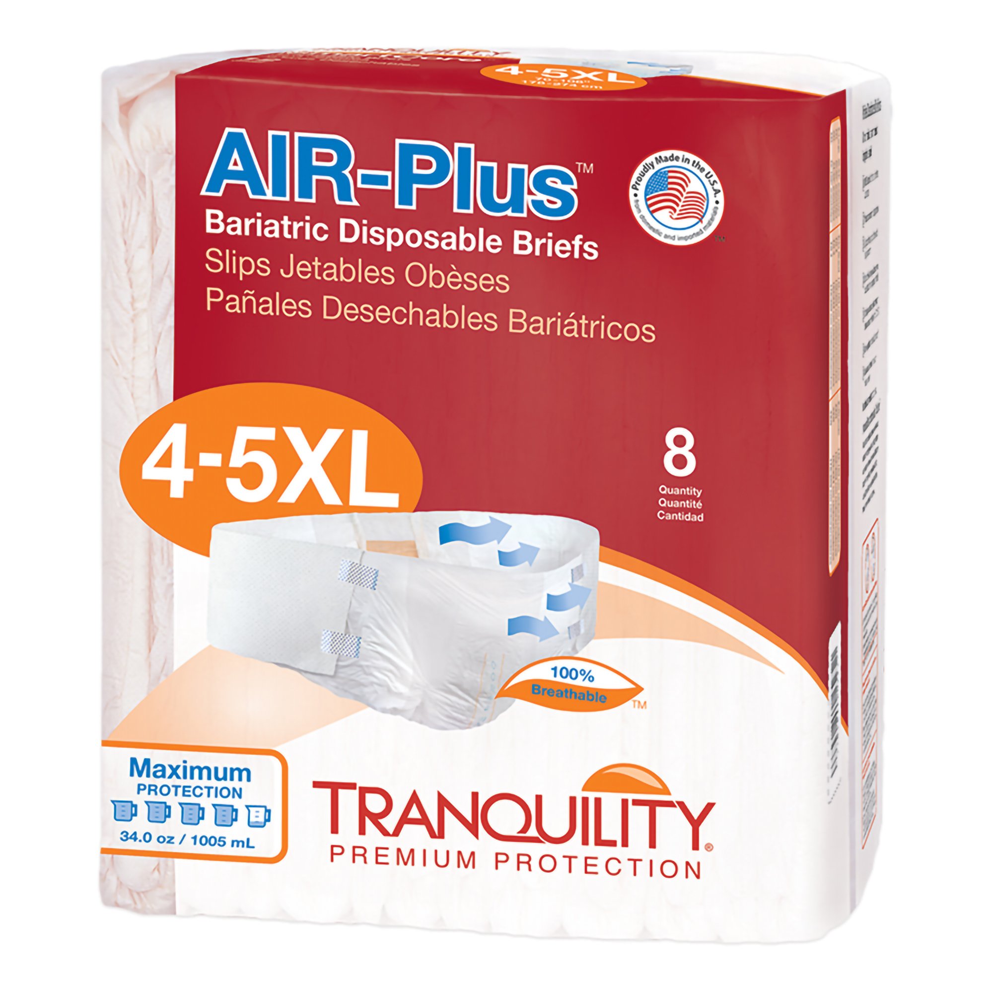 Brief Unisex Adult Incontinence Brief Tranquility® AIR-Plus™ Bariatric 4 to 5X-Large Disposable Heavy Absorbency (8/PK 4PK/CS 30CS/PLT) by Principle Business Enterprises  ID 2195